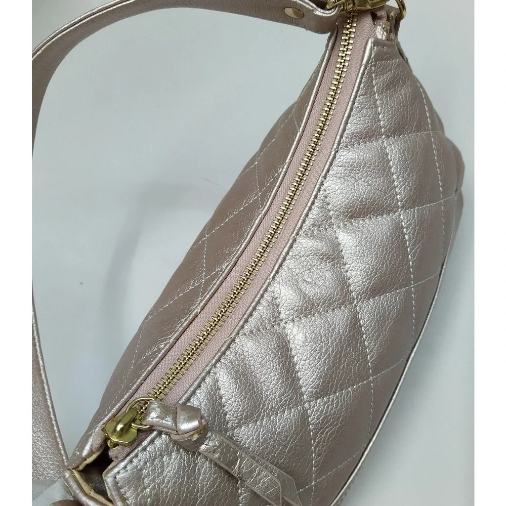 Rebecca Taylor Metallic Gold Leather Quilted Zipper Hobo Shoulder Bag - NWoT